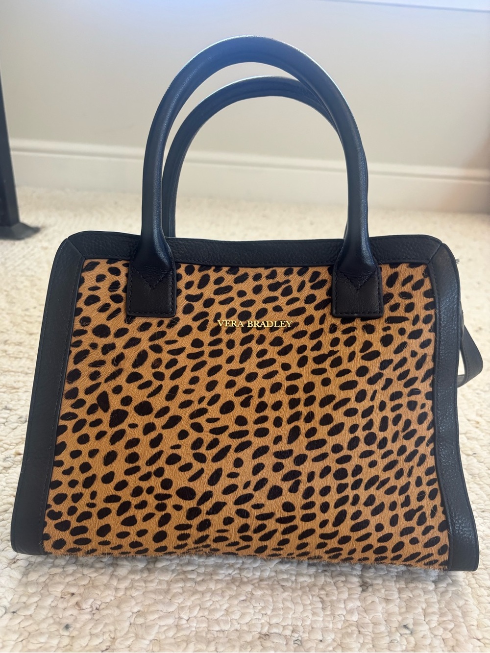 Vera Bradley Black and Tan Leopard Top-Handle Satchel